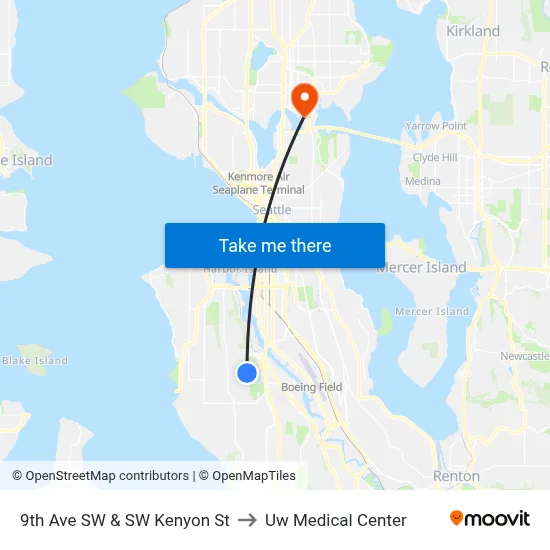 9th Ave SW & SW Kenyon St to Uw Medical Center map