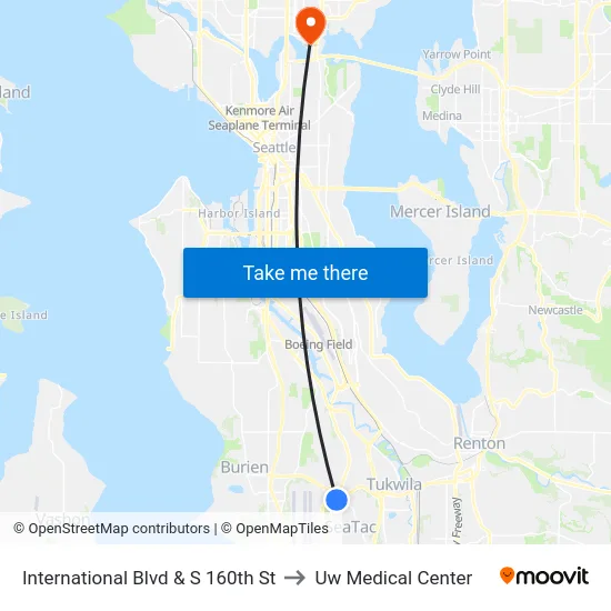 International Blvd & S 160th St to Uw Medical Center map