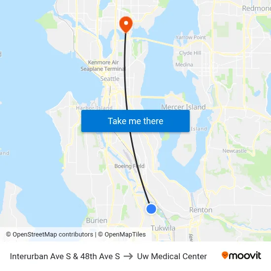 Interurban Ave S & 48th Ave S to Uw Medical Center map