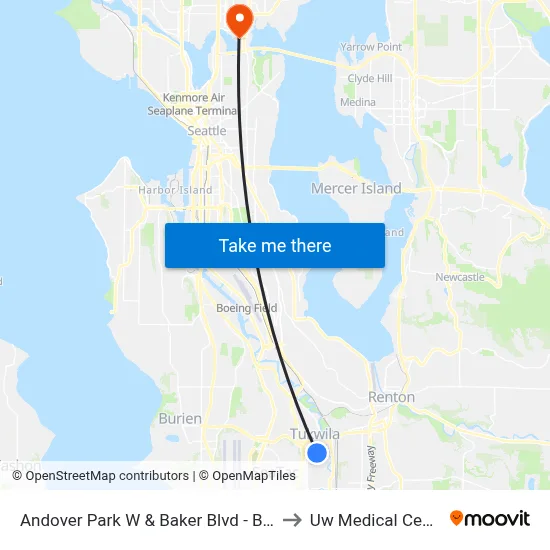 Andover Park W & Baker Blvd - Bay 2 to Uw Medical Center map