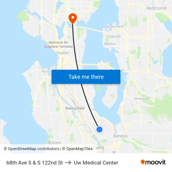 68th Ave S & S 122nd St to Uw Medical Center map