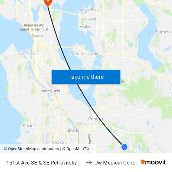 151st Ave SE & SE Petrovitsky Rd to Uw Medical Center map