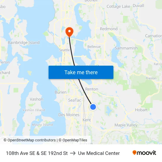 108th Ave SE & SE 192nd St to Uw Medical Center map