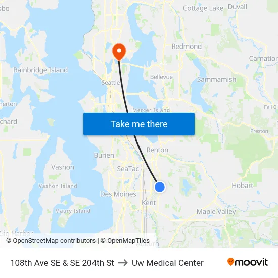 108th Ave SE & SE 204th St to Uw Medical Center map