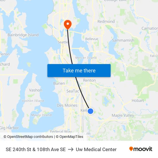 SE 240th St & 108th Ave SE to Uw Medical Center map