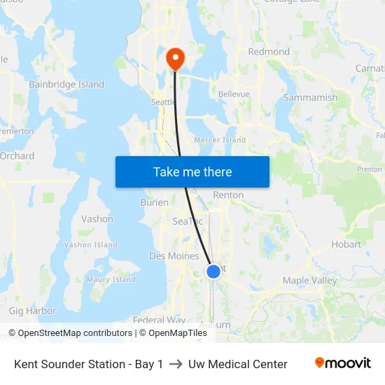 Kent Sounder Station - Bay 1 to Uw Medical Center map