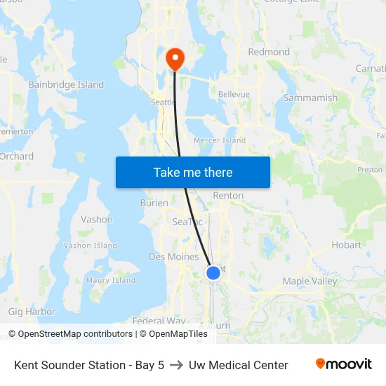 Kent Sounder Station - Bay 5 to Uw Medical Center map