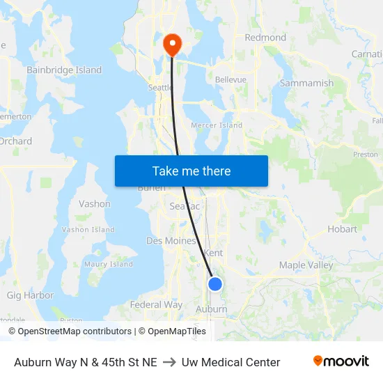 Auburn Way N & 45th St NE to Uw Medical Center map