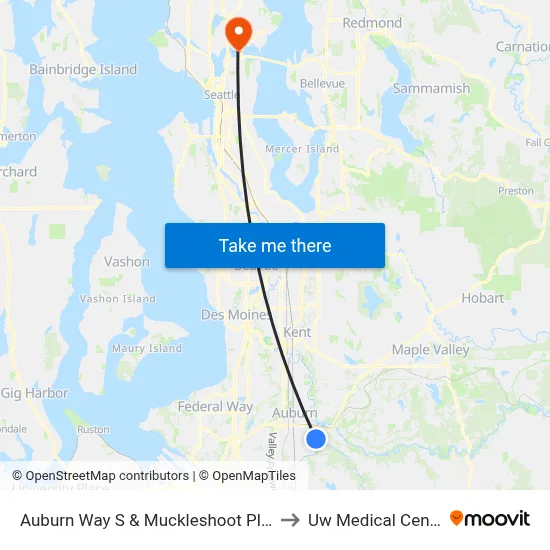 Auburn Way S & Muckleshoot Plaza to Uw Medical Center map