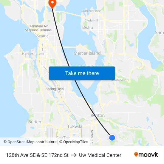 128th Ave SE & SE 172nd St to Uw Medical Center map