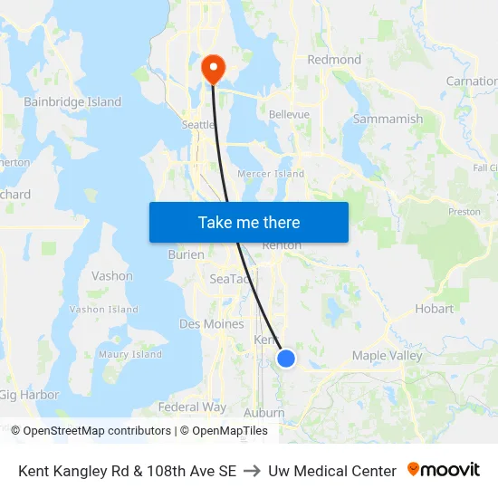 Kent Kangley Rd & 108th Ave SE to Uw Medical Center map