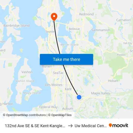132nd Ave SE & SE Kent-Kangley Rd to Uw Medical Center map
