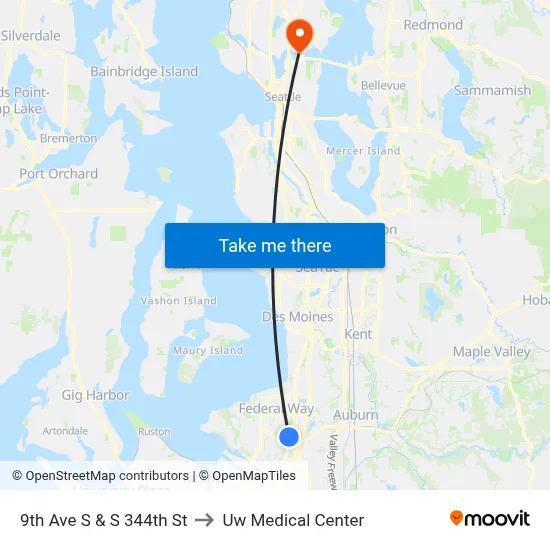 9th Ave S & S 344th St to Uw Medical Center map