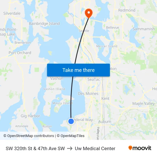 SW 320th St & 47th Ave SW to Uw Medical Center map