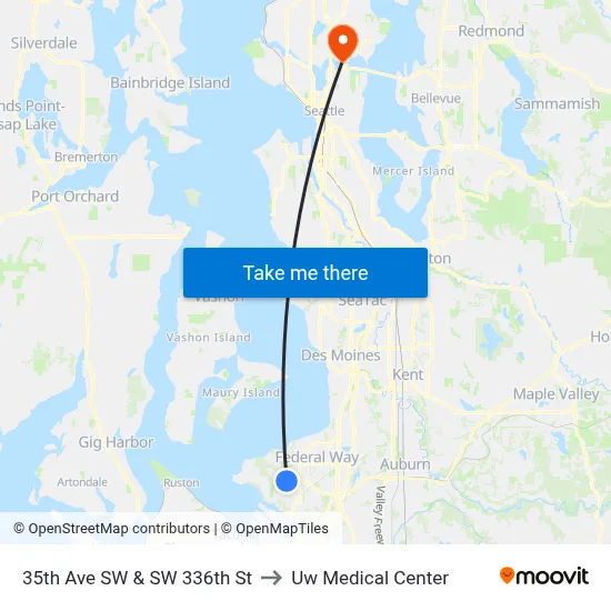 35th Ave SW & SW 336th St to Uw Medical Center map