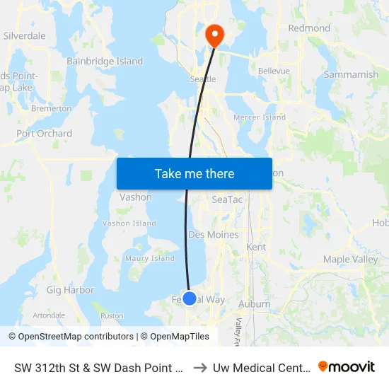 SW 312th St & SW Dash Point Rd to Uw Medical Center map