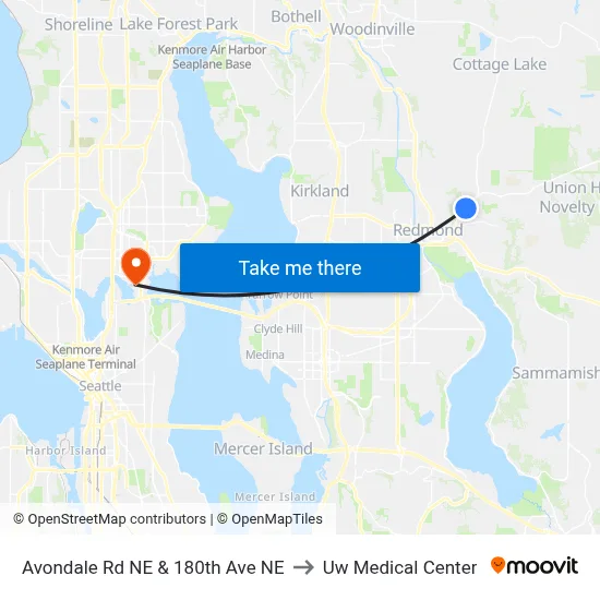 Avondale Rd NE & 180th Ave NE to Uw Medical Center map