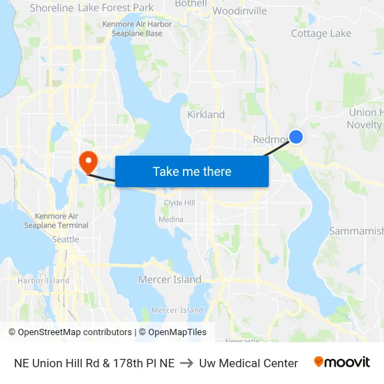 NE Union Hill Rd & 178th Pl NE to Uw Medical Center map