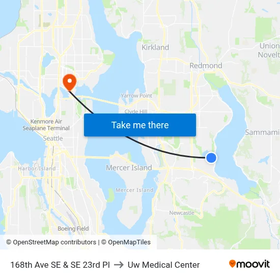 168th Ave SE & SE 23rd Pl to Uw Medical Center map