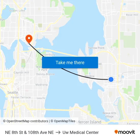 NE 8th St & 108th Ave NE to Uw Medical Center map