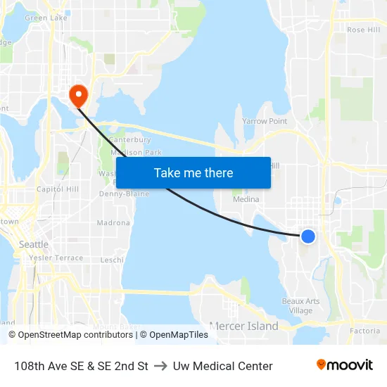 108th Ave SE & SE 2nd St to Uw Medical Center map