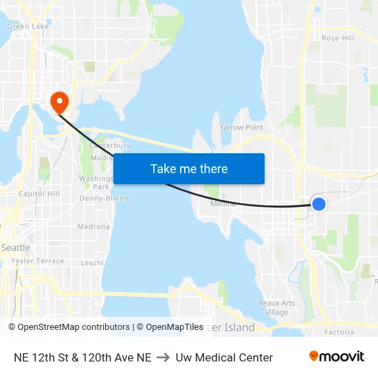 NE 12th St & 120th Ave NE to Uw Medical Center map