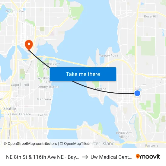 NE 8th St & 116th Ave NE - Bay 2 to Uw Medical Center map