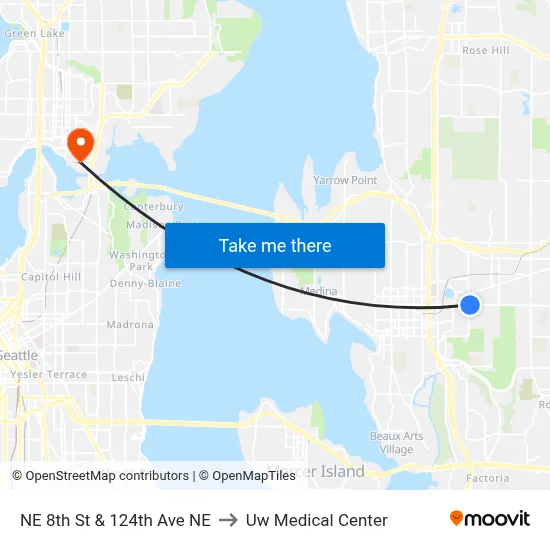 NE 8th St & 124th Ave NE to Uw Medical Center map