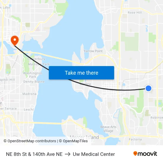 NE 8th St & 140th Ave NE to Uw Medical Center map