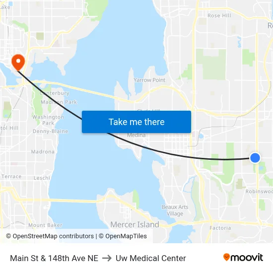 Main St & 148th Ave NE to Uw Medical Center map