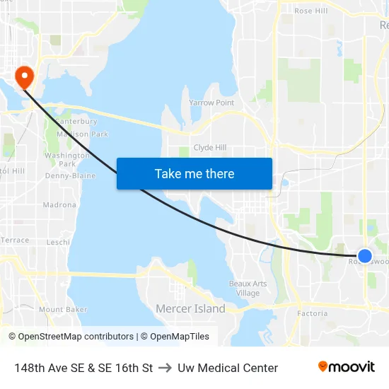 148th Ave SE & SE 16th St to Uw Medical Center map