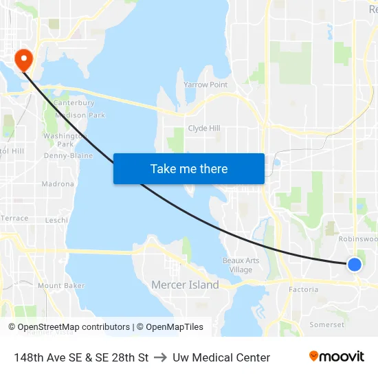 148th Ave SE & SE 28th St to Uw Medical Center map