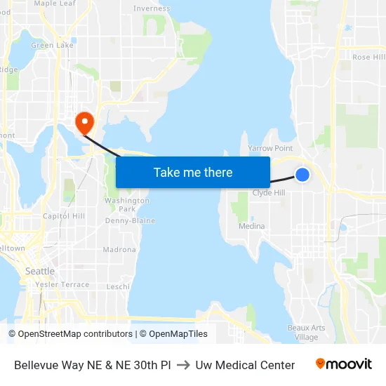 Bellevue Way NE & NE 30th Pl to Uw Medical Center map