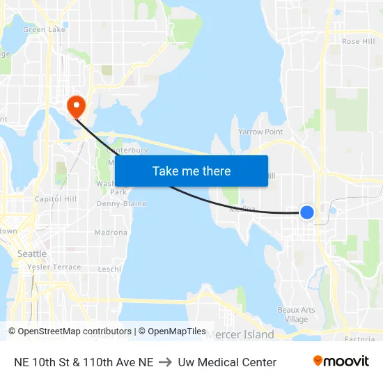 NE 10th St & 110th Ave NE to Uw Medical Center map