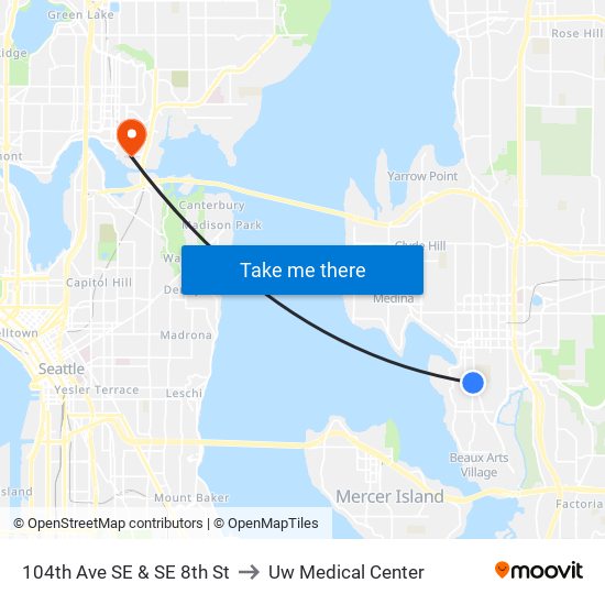 104th Ave SE & SE 8th St to Uw Medical Center map