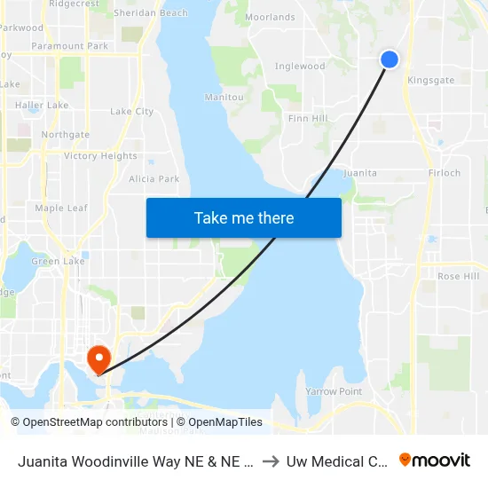 Juanita Woodinville Way NE & NE 145th St to Uw Medical Center map