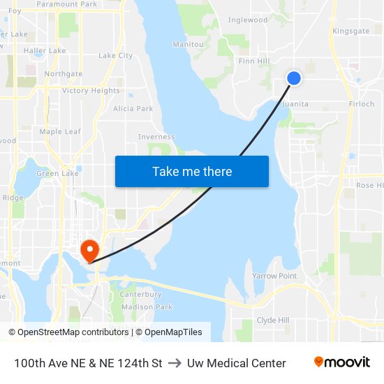 100th Ave NE & NE 124th St to Uw Medical Center map