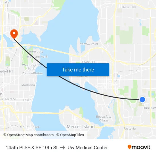 145th Pl SE & SE 10th St to Uw Medical Center map