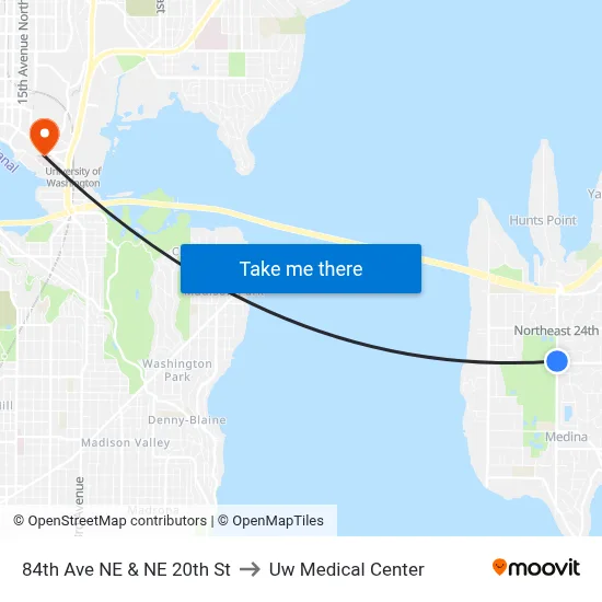84th Ave NE & NE 20th St to Uw Medical Center map