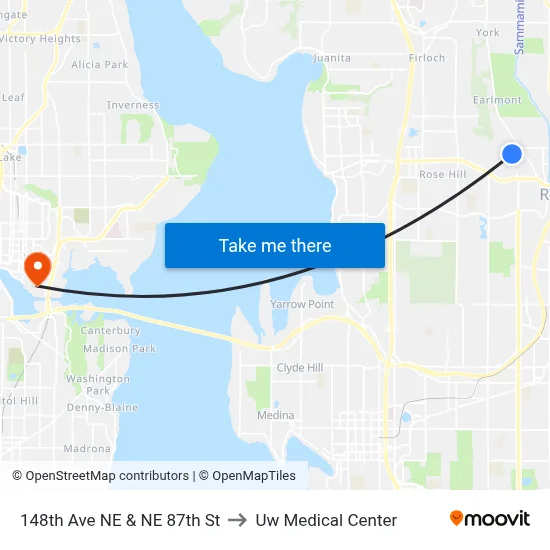 148th Ave NE & NE 87th St to Uw Medical Center map