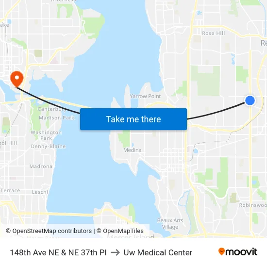 148th Ave NE & NE 37th Pl to Uw Medical Center map