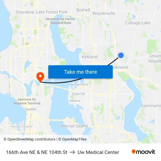 166th Ave NE & NE 104th St to Uw Medical Center map