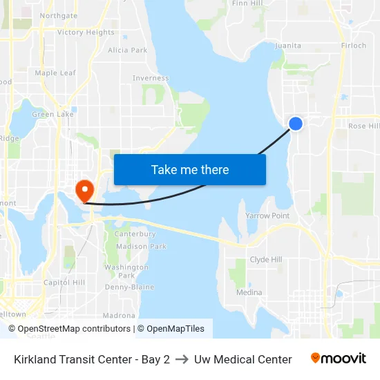 Kirkland Transit Center - Bay 2 to Uw Medical Center map