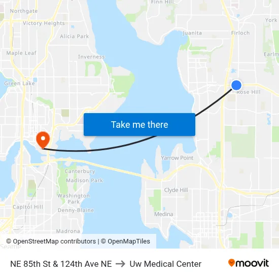 NE 85th St & 124th Ave NE to Uw Medical Center map