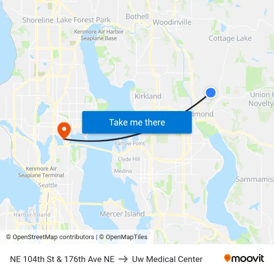 NE 104th St & 176th Ave NE to Uw Medical Center map