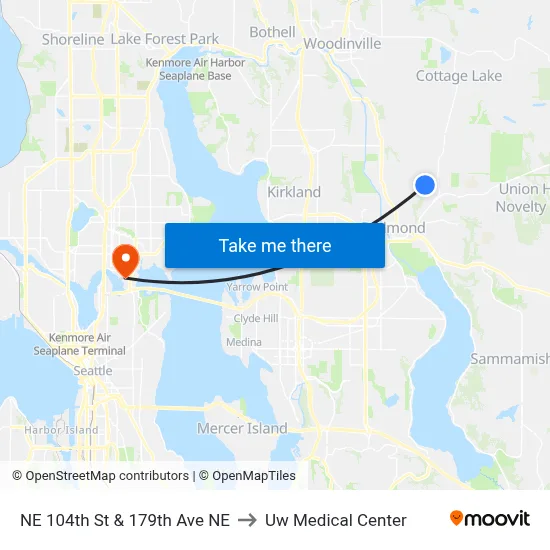 NE 104th St & 179th Ave NE to Uw Medical Center map