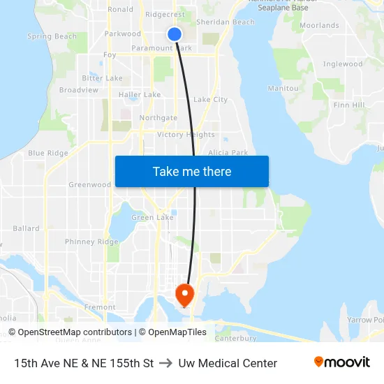 15th Ave NE & NE 155th St to Uw Medical Center map