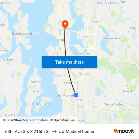 68th Ave S & S 216th St to Uw Medical Center map