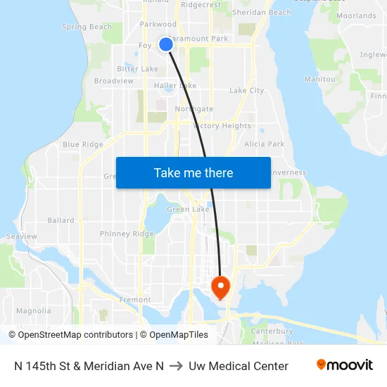 N 145th St & Meridian Ave N to Uw Medical Center map