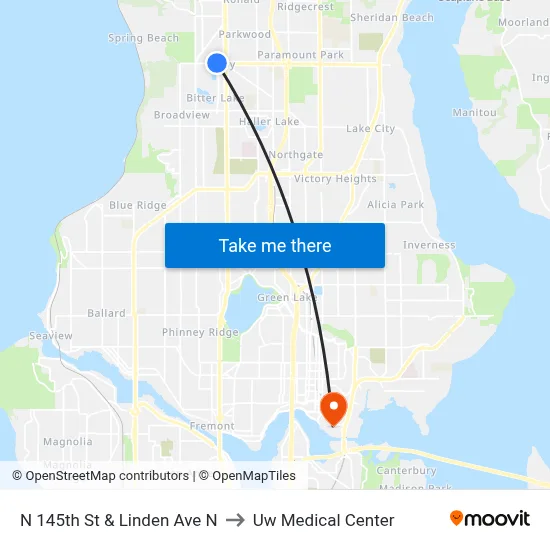 N 145th St & Linden Ave N to Uw Medical Center map
